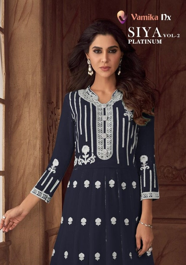 Vamika Siya Vol 2 Platinum Georgette With Fancy Embroidery Work Stylish Designer Festive Wear Long Kurti