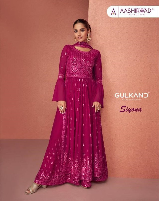 Aashirwad Creation Siyona Georgette With Heavy Embroidery Work Stylish Designer Beautiful Long Kurti