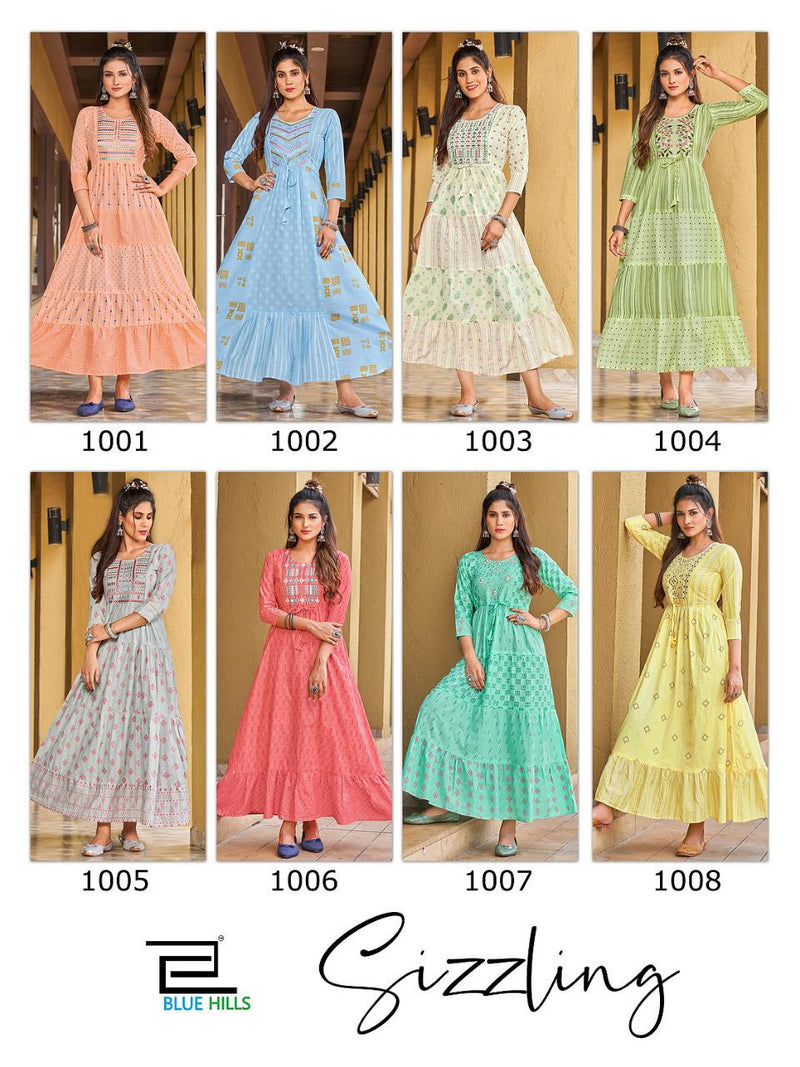 Blue Hills Sizzling Pure Cotton With Heavy Embroidery Work Stylish Designer Long Gown