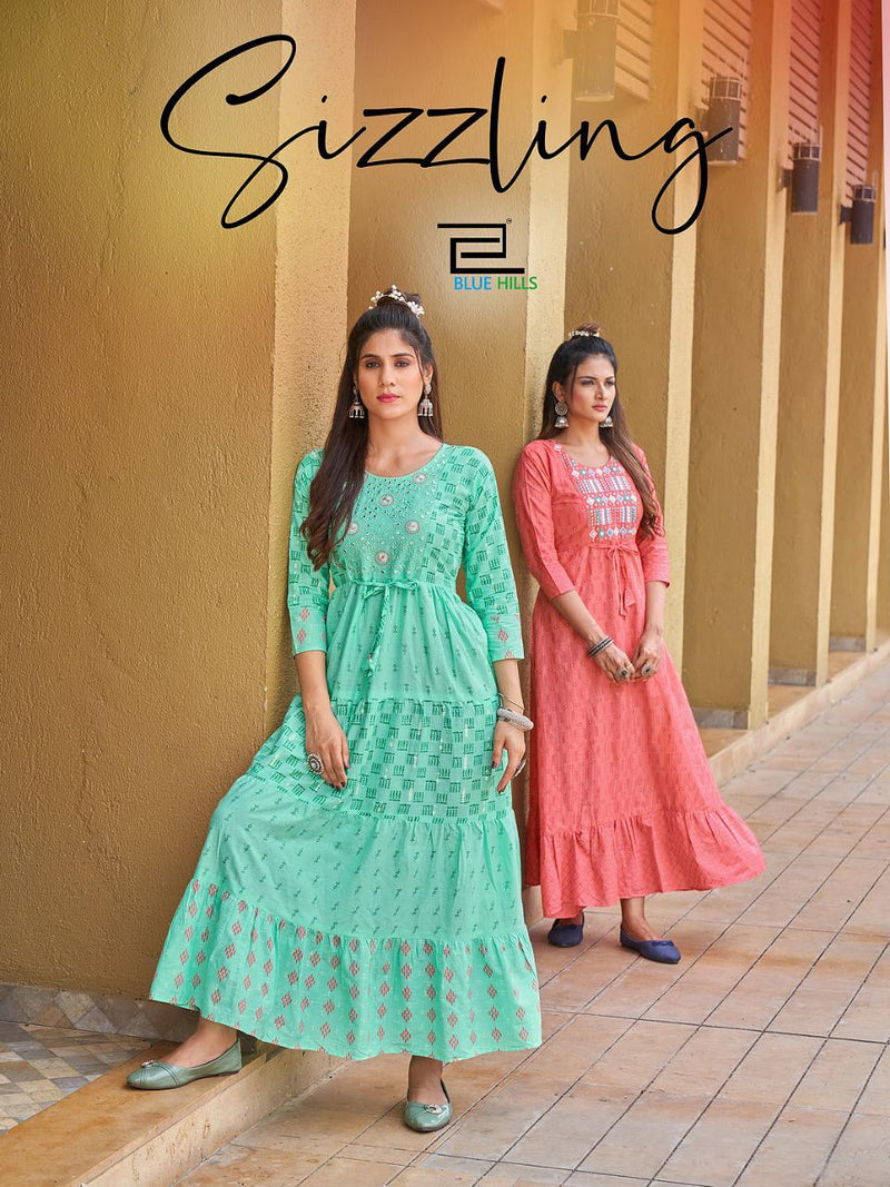 Blue Hills Sizzling Pure Cotton With Heavy Embroidery Work Stylish Designer Long Gown