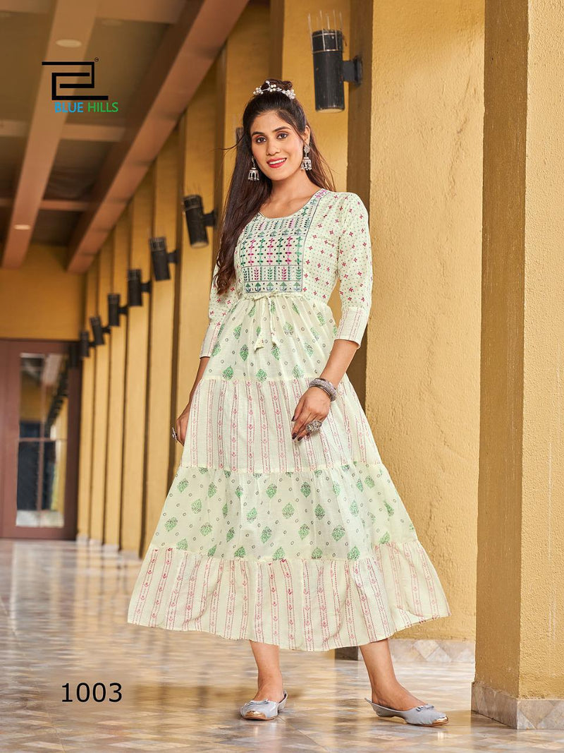 Blue Hills Sizzling Pure Cotton With Heavy Embroidery Work Stylish Designer Long Gown