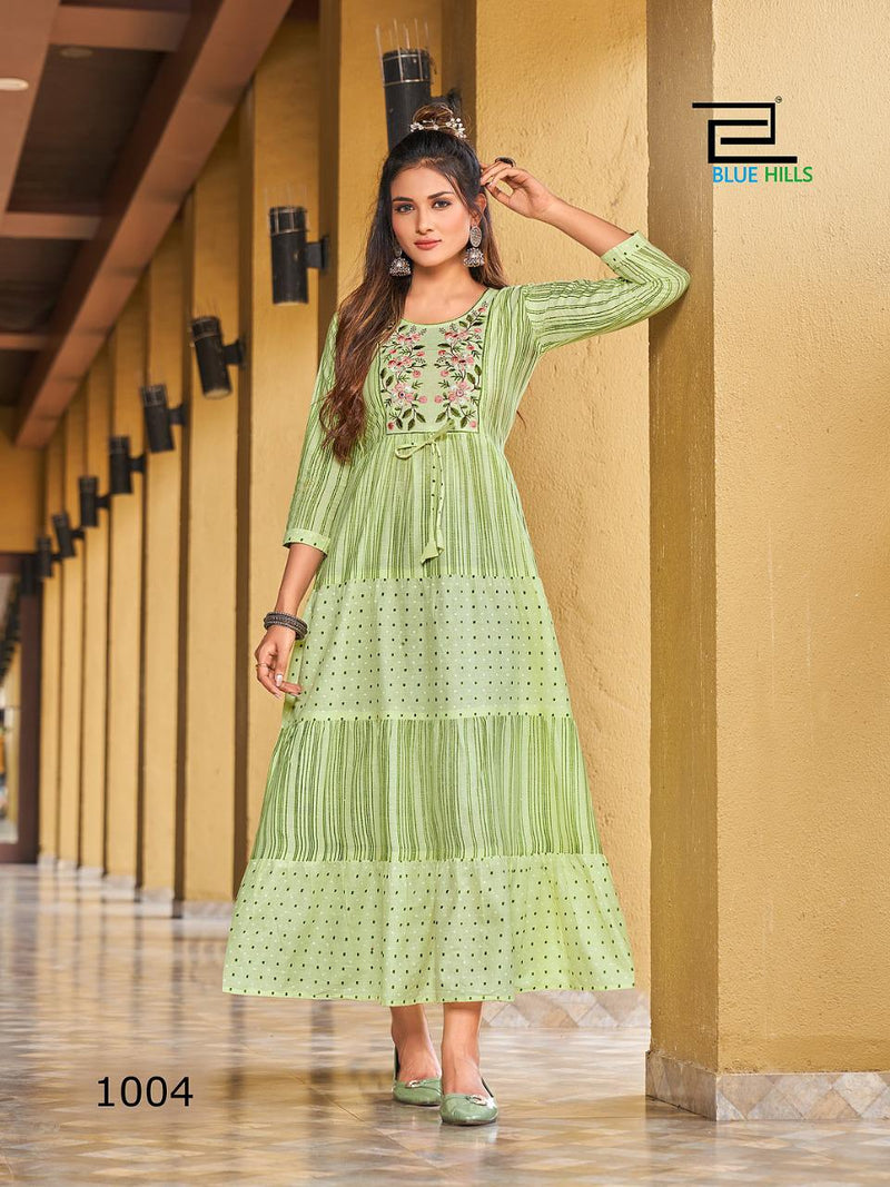 Blue Hills Sizzling Pure Cotton With Heavy Embroidery Work Stylish Designer Long Gown
