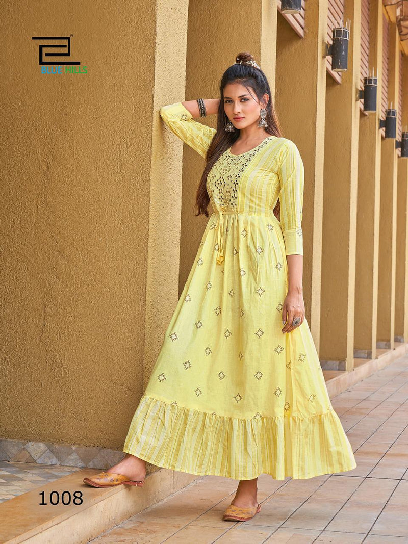 Blue Hills Sizzling Pure Cotton With Heavy Embroidery Work Stylish Designer Long Gown
