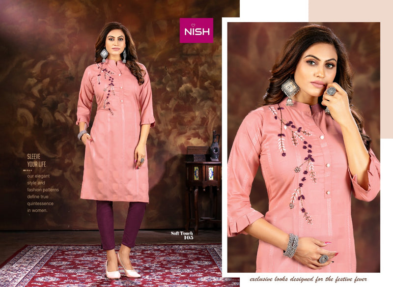 Nish Soft Touch Rayon Fancy Stylish Party Wear Kurtis With Bottom