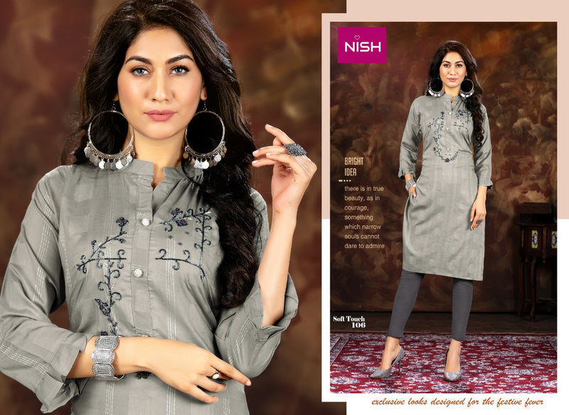 Nish Soft Touch Rayon Fancy Stylish Party Wear Kurtis With Bottom