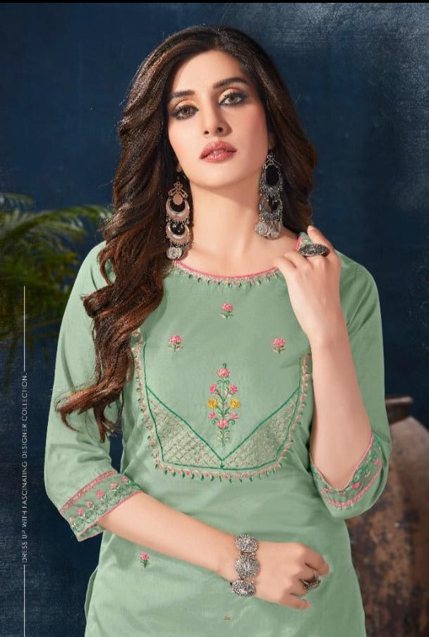 Anju Fabrics Softy Cotton Fancy Designer Party Wear Kurtis With Bottom