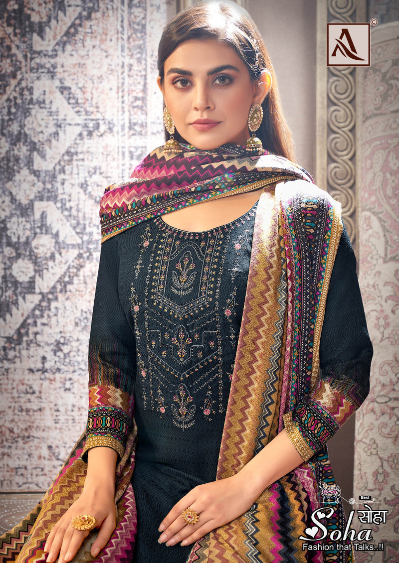 Alok Suit Soha Pashmina With Heavy Embroidery Work Stylish Designer Beautiful Salwar Kameez