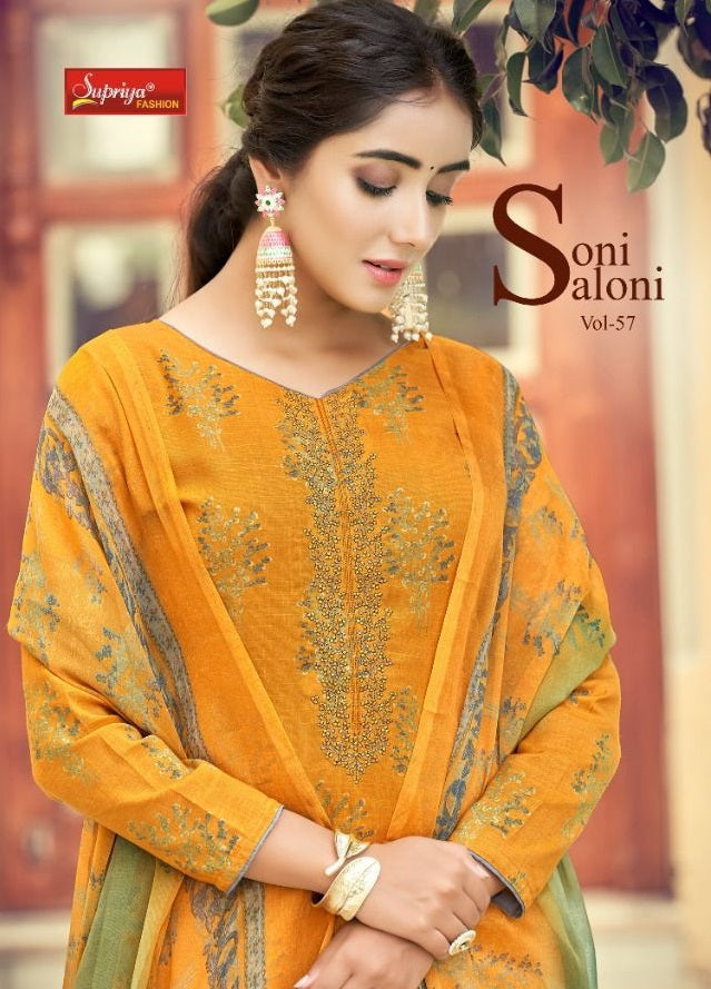 Salvi Fashion Soni Saloni Vol 57 Pure Cotton Printed With Heavy Embroidery Work Stylish Designer Fancy Salwar suit