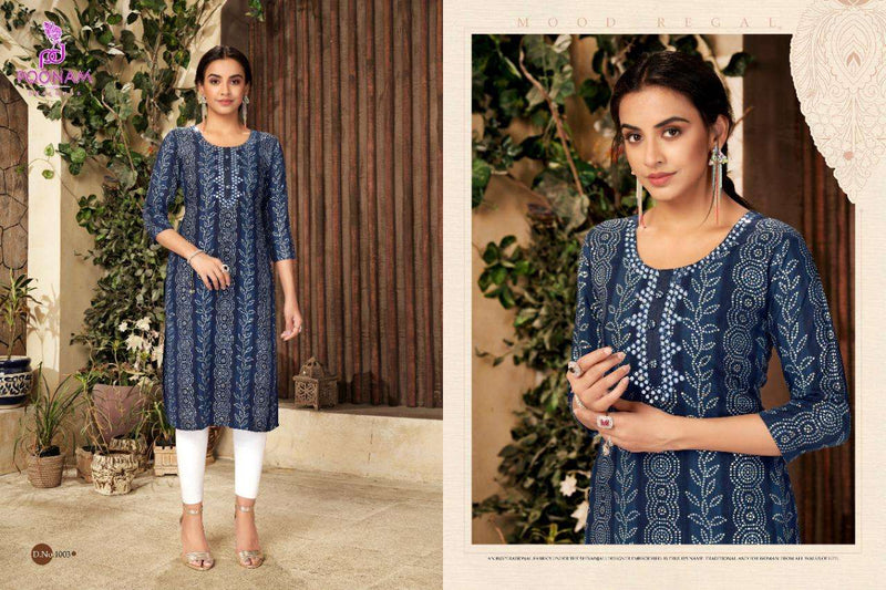 Poonam Designer Sparsh Rayon Party Wear Mirror Work Kurtis