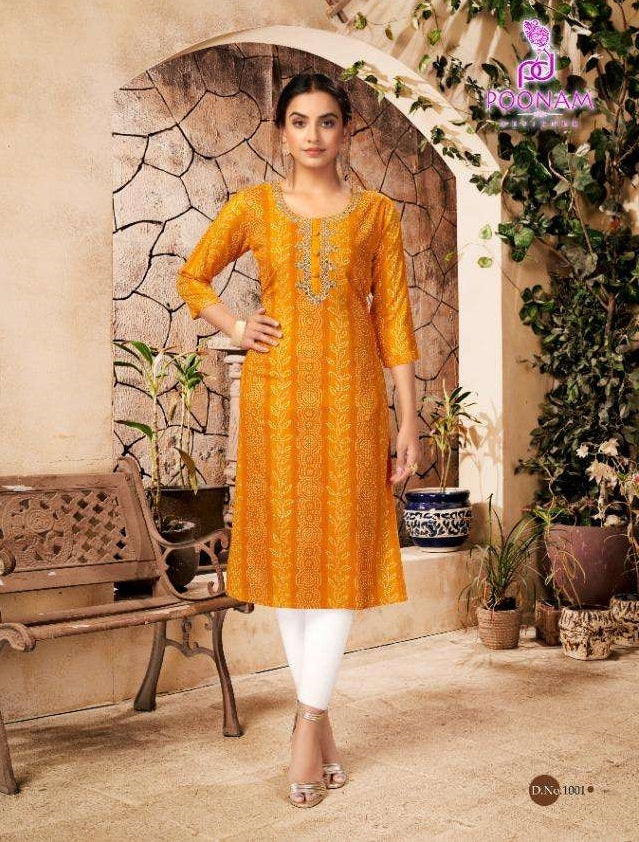 Poonam Designer Sparsh Rayon Party Wear Mirror Work Kurtis