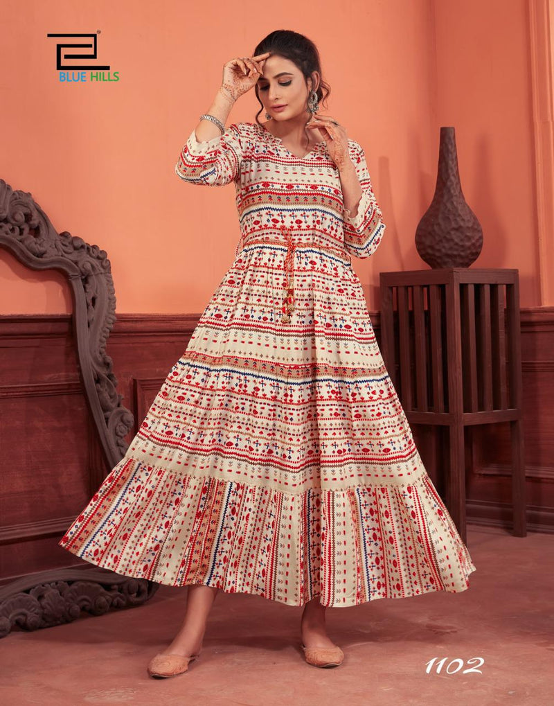 Blue Hills Special Vol 1 Rayon Printed Gown Style Long  Party Wear Kurtis