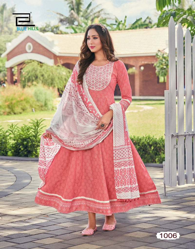 Blue Hills Spotlight Vol 1 Cambric Cotton Fancy Anarkali Style Party Wear Kurtis With Bottom & Dupatta