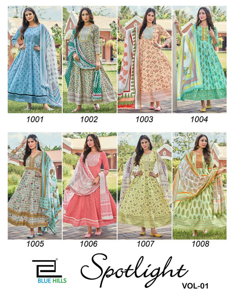 Blue Hills Spotlight Vol 1 Cambric Cotton Fancy Anarkali Style Party Wear Kurtis With Bottom & Dupatta