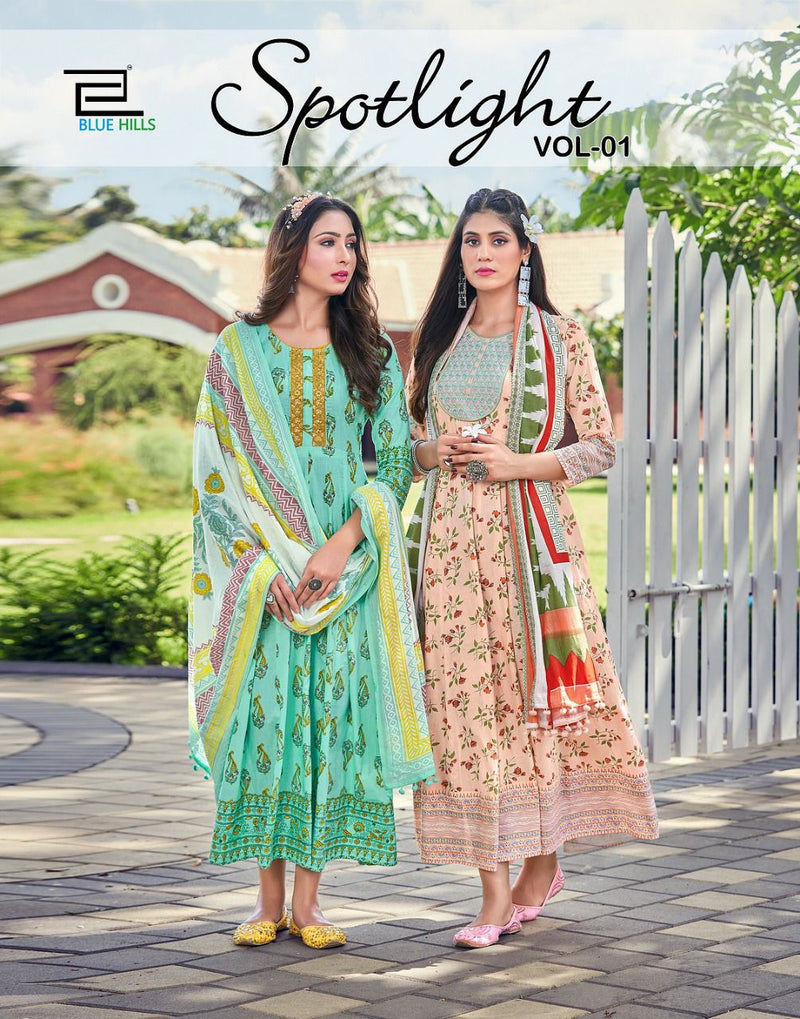 Blue Hills Spotlight Vol 1 Cambric Cotton Fancy Anarkali Style Party Wear Kurtis With Bottom & Dupatta