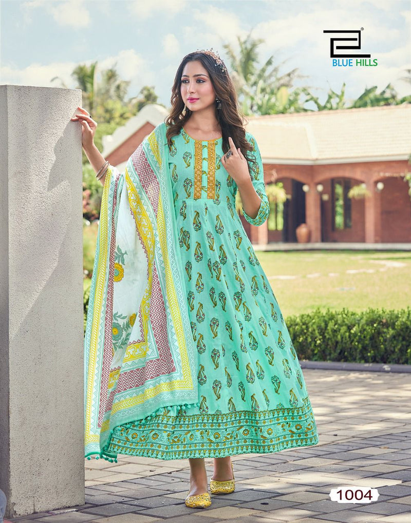 Blue Hills Spotlight Vol 1 Cambric Cotton Fancy Anarkali Style Party Wear Kurtis With Bottom & Dupatta