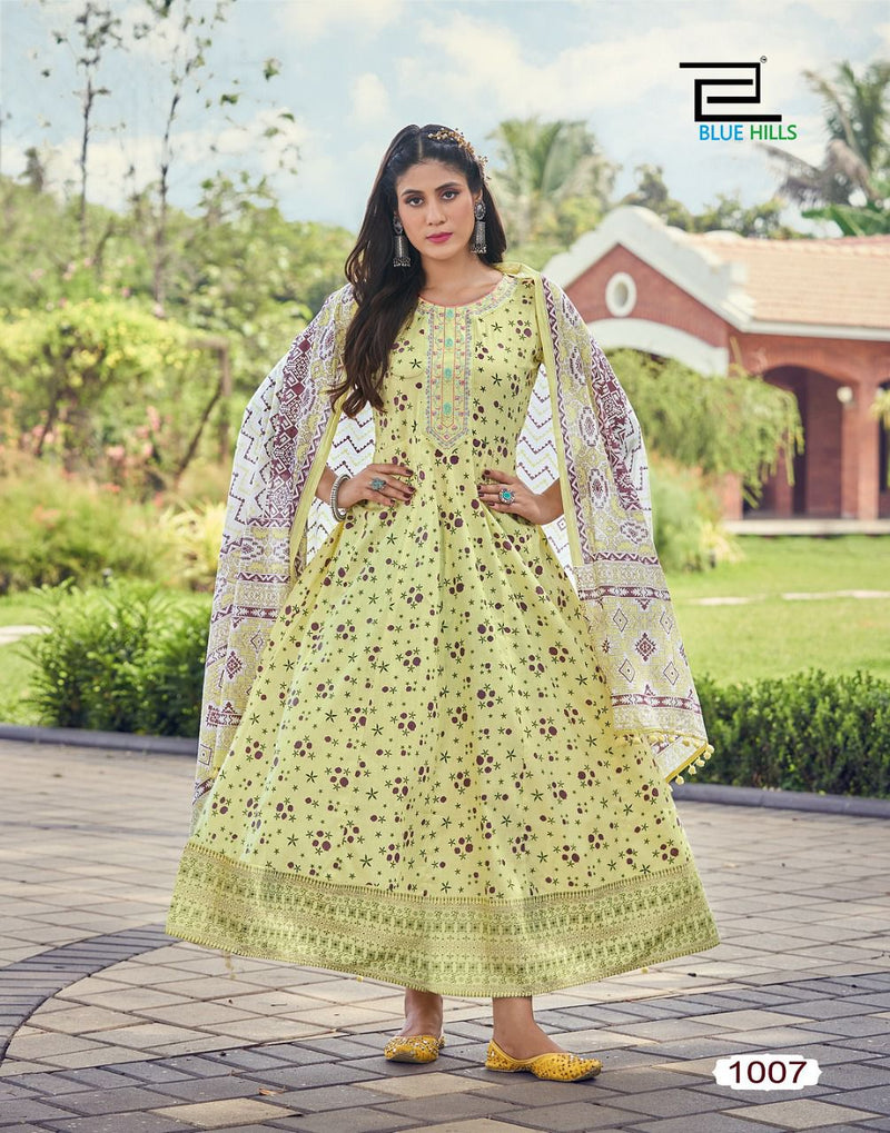 Blue Hills Spotlight Vol 1 Cambric Cotton Fancy Anarkali Style Party Wear Kurtis With Bottom & Dupatta