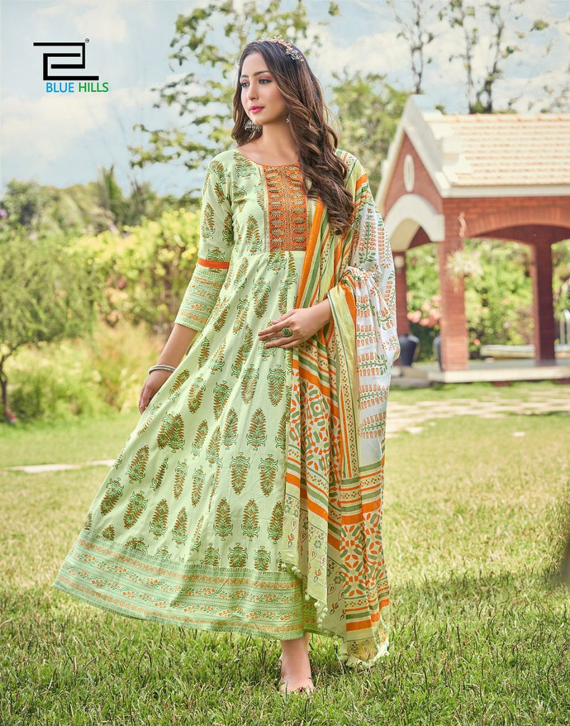 Blue Hills Spotlight Vol 1 Cambric Cotton Fancy Anarkali Style Party Wear Kurtis With Bottom & Dupatta