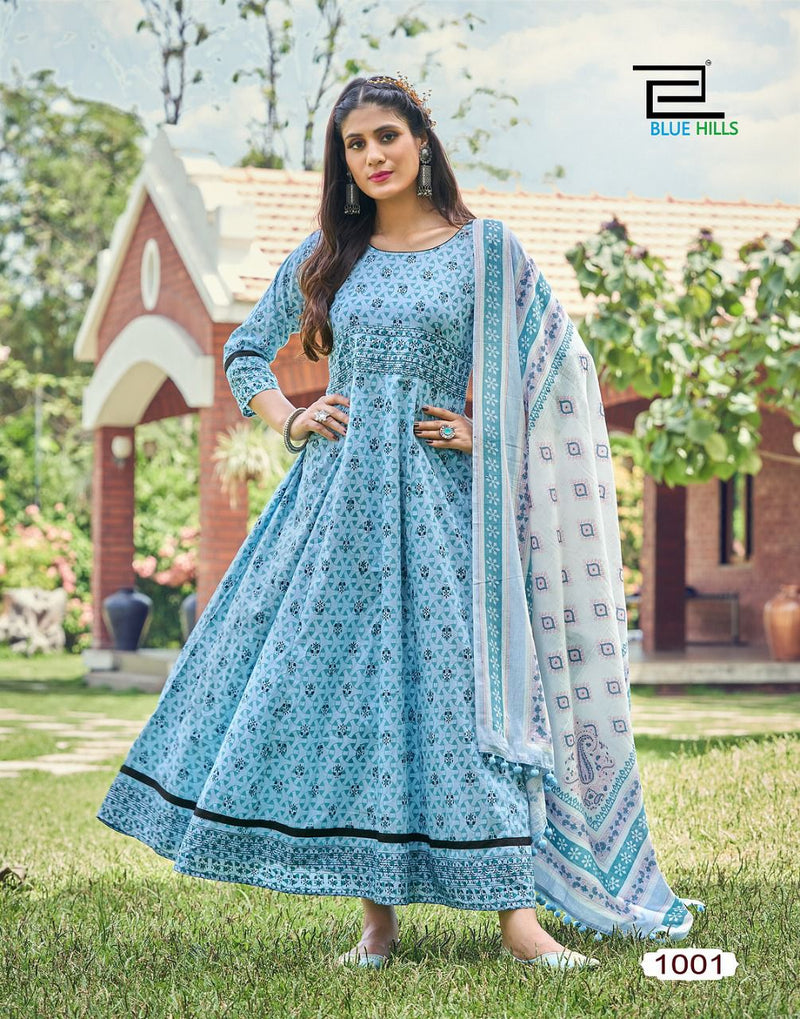 Blue Hills Spotlight Vol 1 Cambric Cotton Fancy Anarkali Style Party Wear Kurtis With Bottom & Dupatta