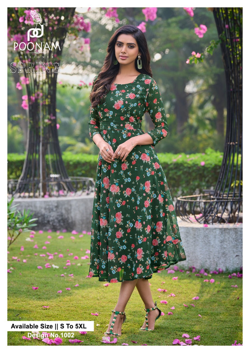 Poonam Designs Spring Valley Georgette With Heavy Beautiful Work Stylish Designer Party Wear Long Kurti