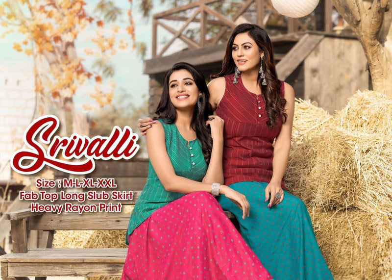 MF Srivalli Slub With Pintex Embroidery Party Wear Tops  With Fancy Skirts