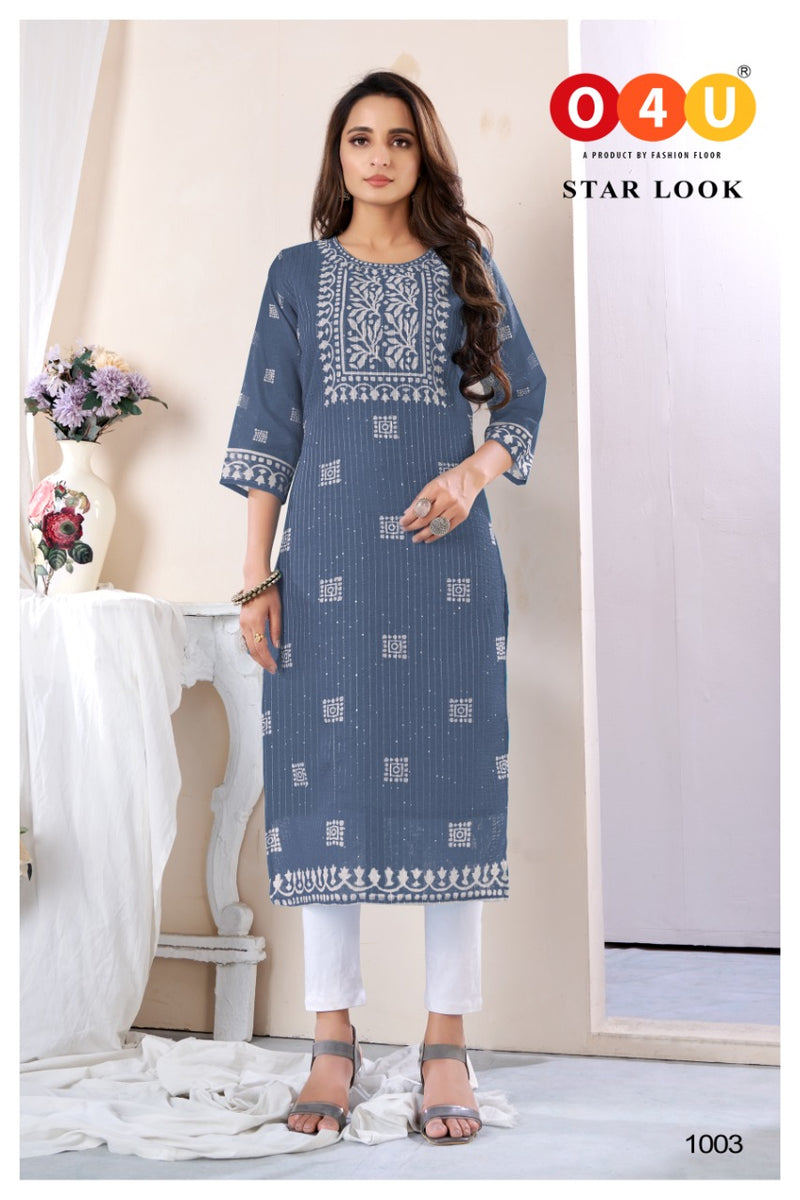 O4U Star Look Chanderi Fabric Batik Style Digital Printed Casual Wear Kurtis