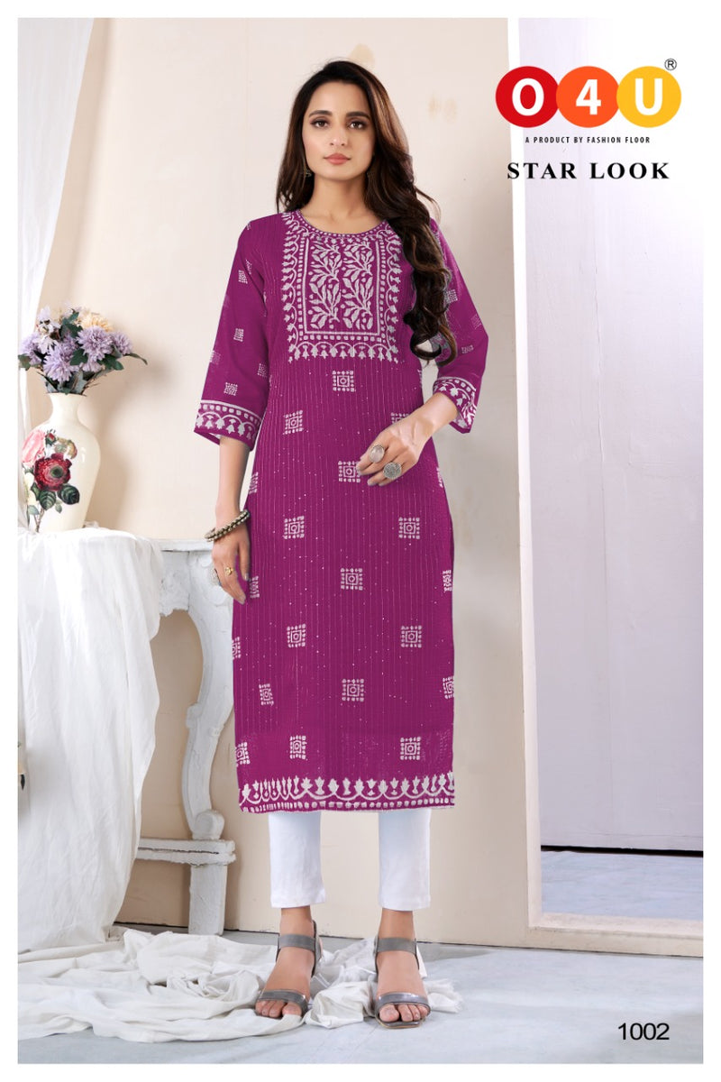 O4U Star Look Chanderi Fabric Batik Style Digital Printed Casual Wear Kurtis