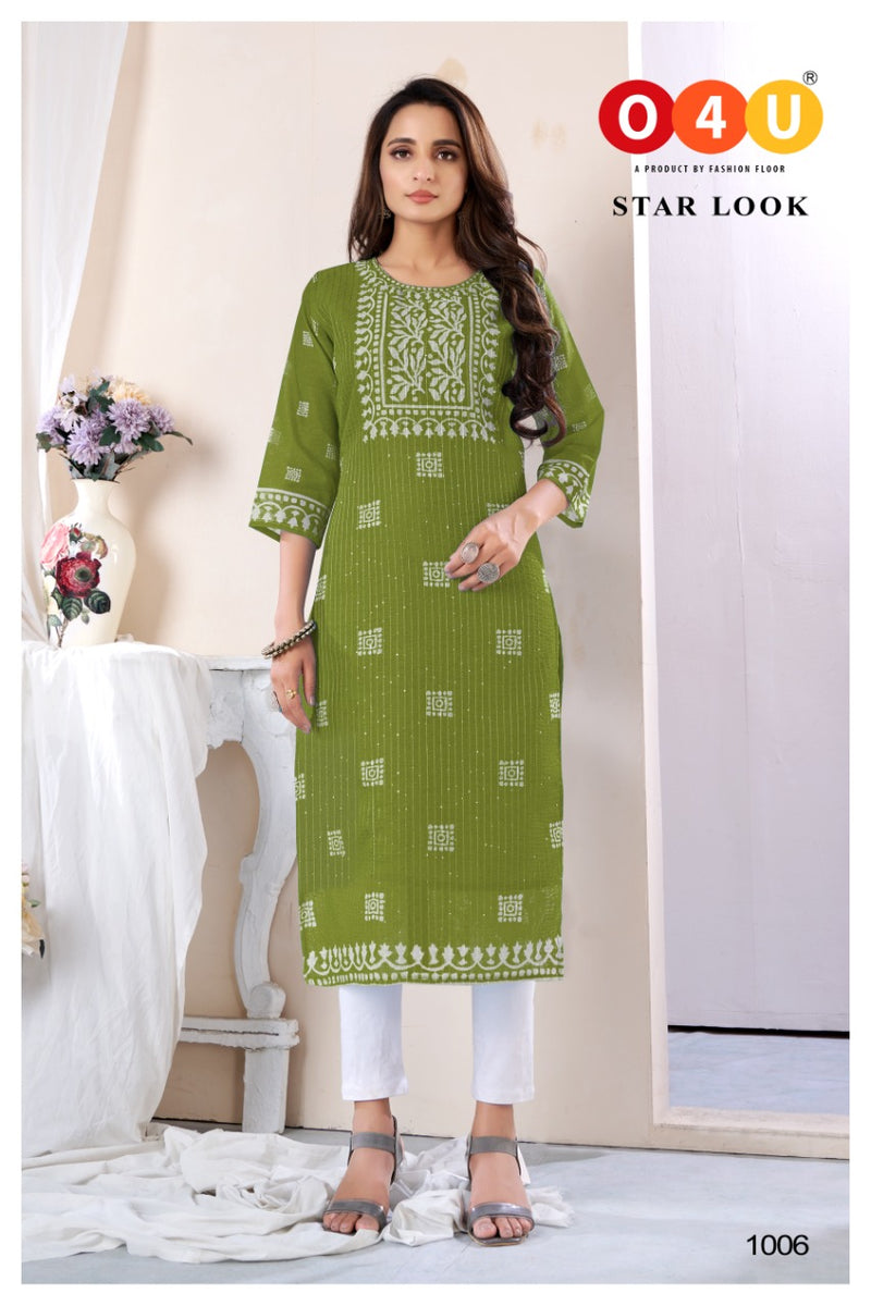 O4U Star Look Chanderi Fabric Batik Style Digital Printed Casual Wear Kurtis