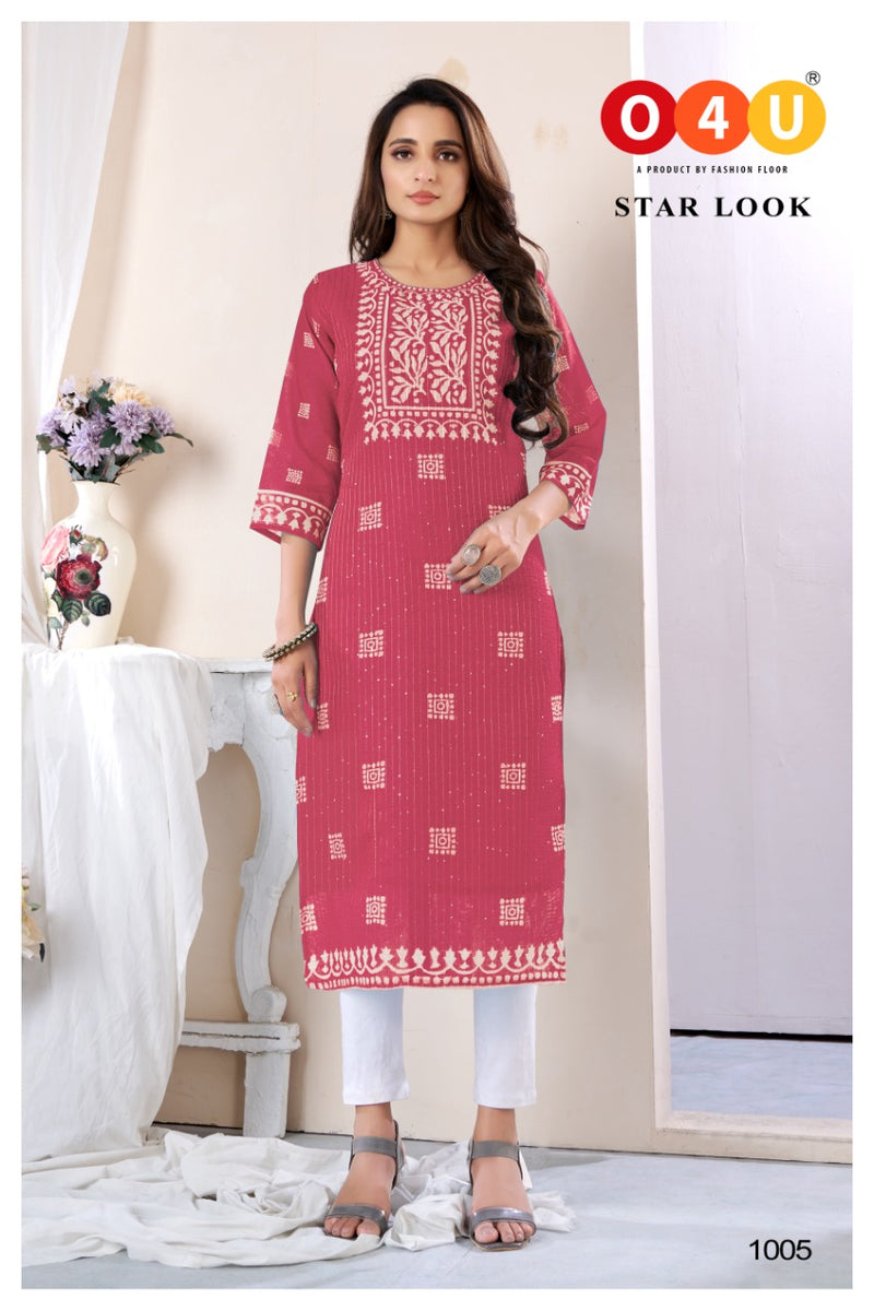O4U Star Look Chanderi Fabric Batik Style Digital Printed Casual Wear Kurtis