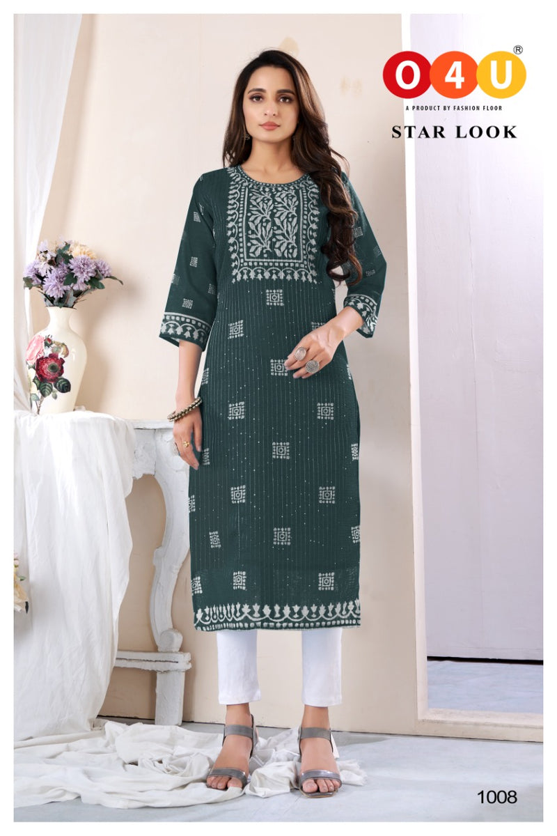 O4U Star Look Chanderi Fabric Batik Style Digital Printed Casual Wear Kurtis