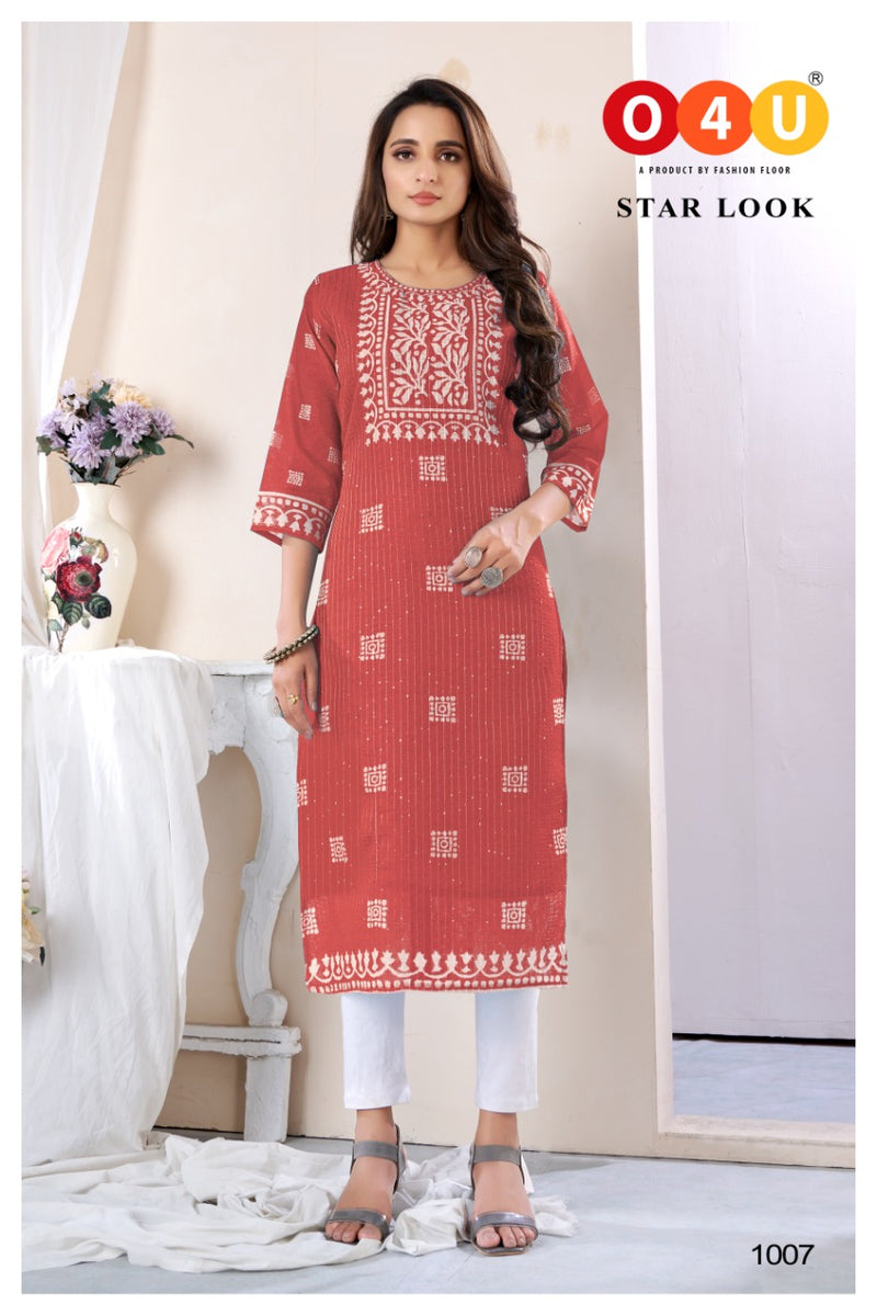 O4U Star Look Chanderi Fabric Batik Style Digital Printed Casual Wear Kurtis