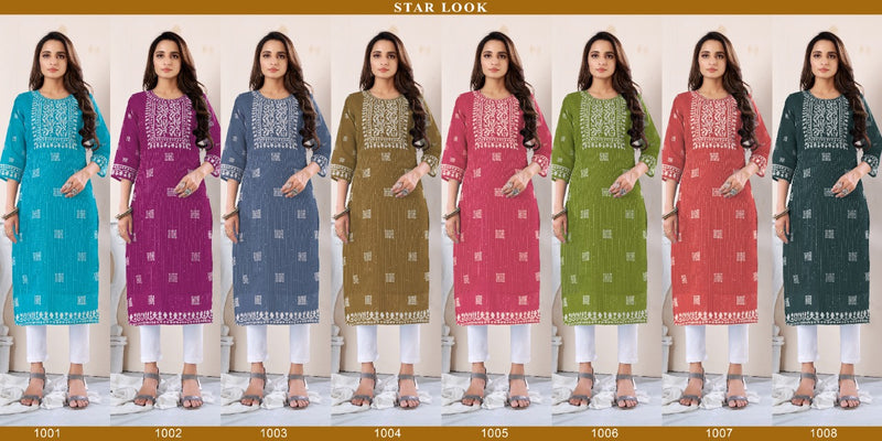 O4U Star Look Chanderi Fabric Batik Style Digital Printed Casual Wear Kurtis