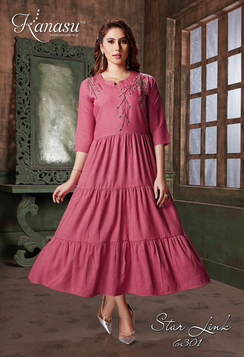 Kanasu Kurti Starlink Rayon Fancy Gown Style Long Party Wear Kurtis