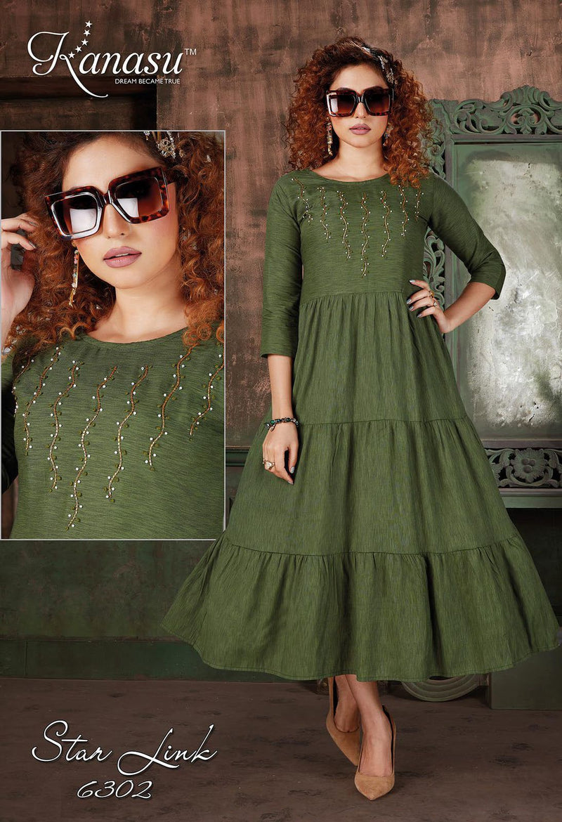 Kanasu Kurti Starlink Rayon Fancy Gown Style Long Party Wear Kurtis