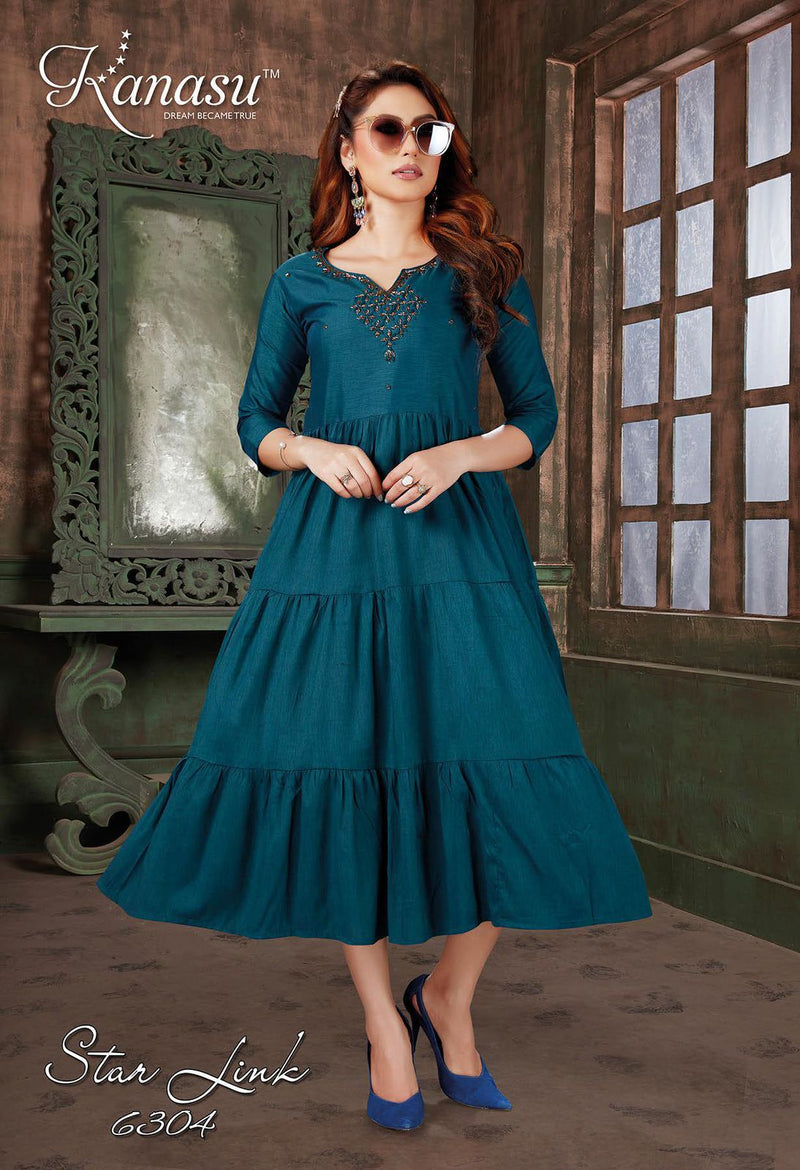 Kanasu Kurti Starlink Rayon Fancy Gown Style Long Party Wear Kurtis