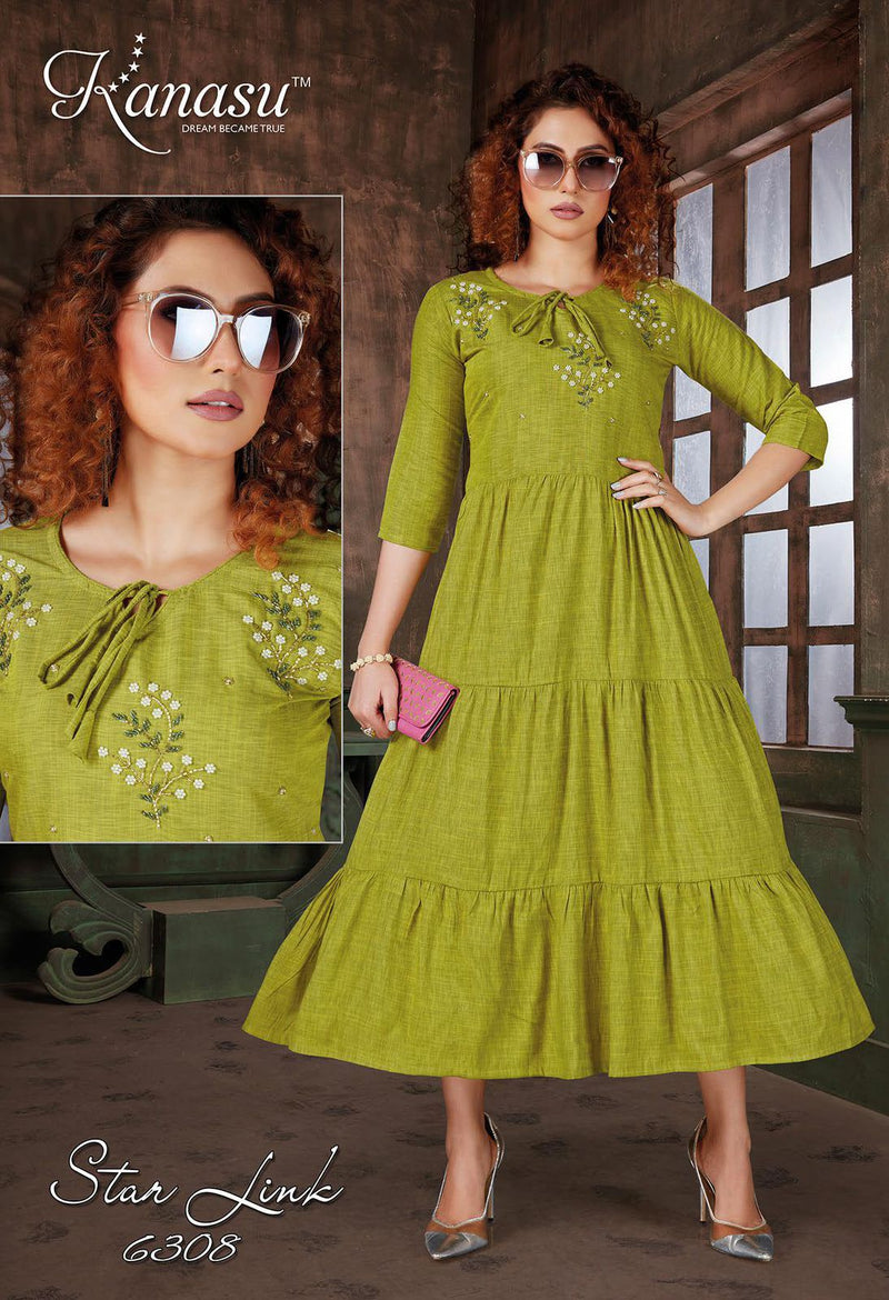 Kanasu Kurti Starlink Rayon Fancy Gown Style Long Party Wear Kurtis