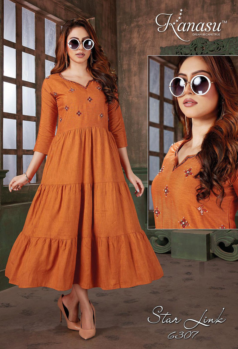 Kanasu Kurti Starlink Rayon Fancy Gown Style Long Party Wear Kurtis