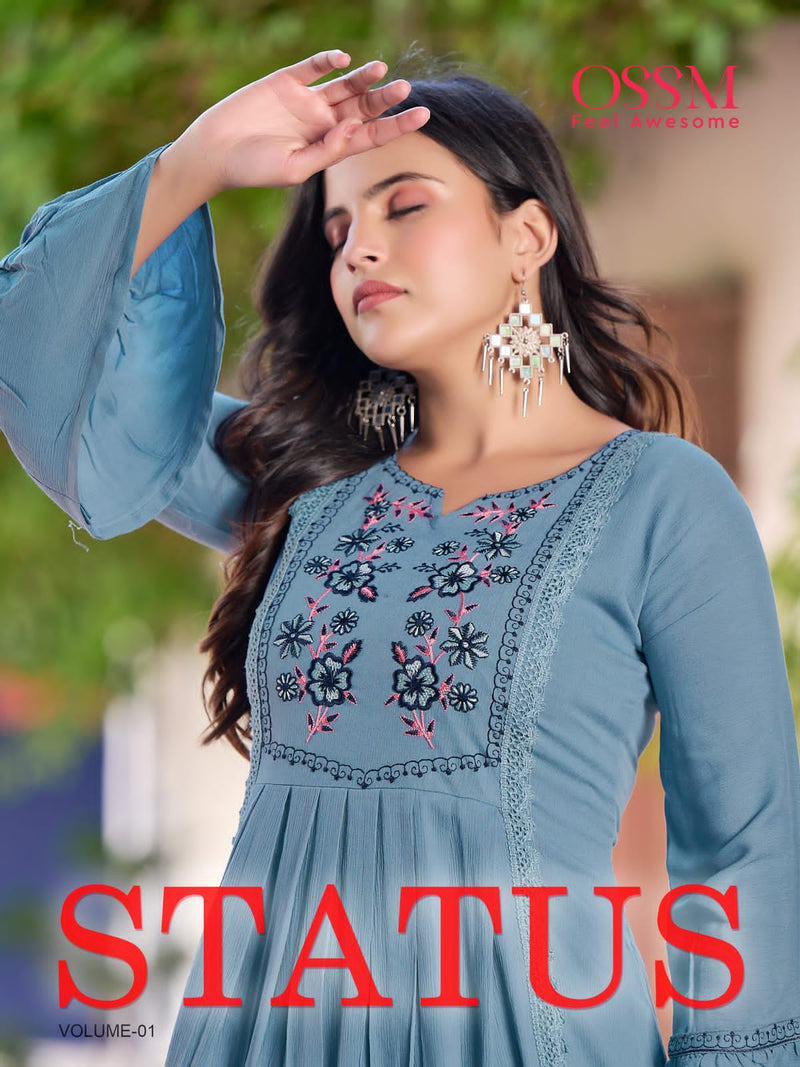 Ossm Status Heavy Rayon Wrinkle Slub Stylish Designer Partywear Kurti