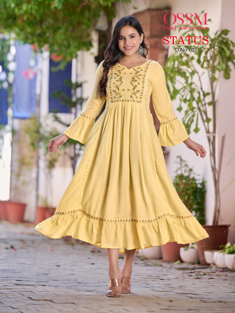 Ossm Status Heavy Rayon Wrinkle Slub Stylish Designer Partywear Kurti