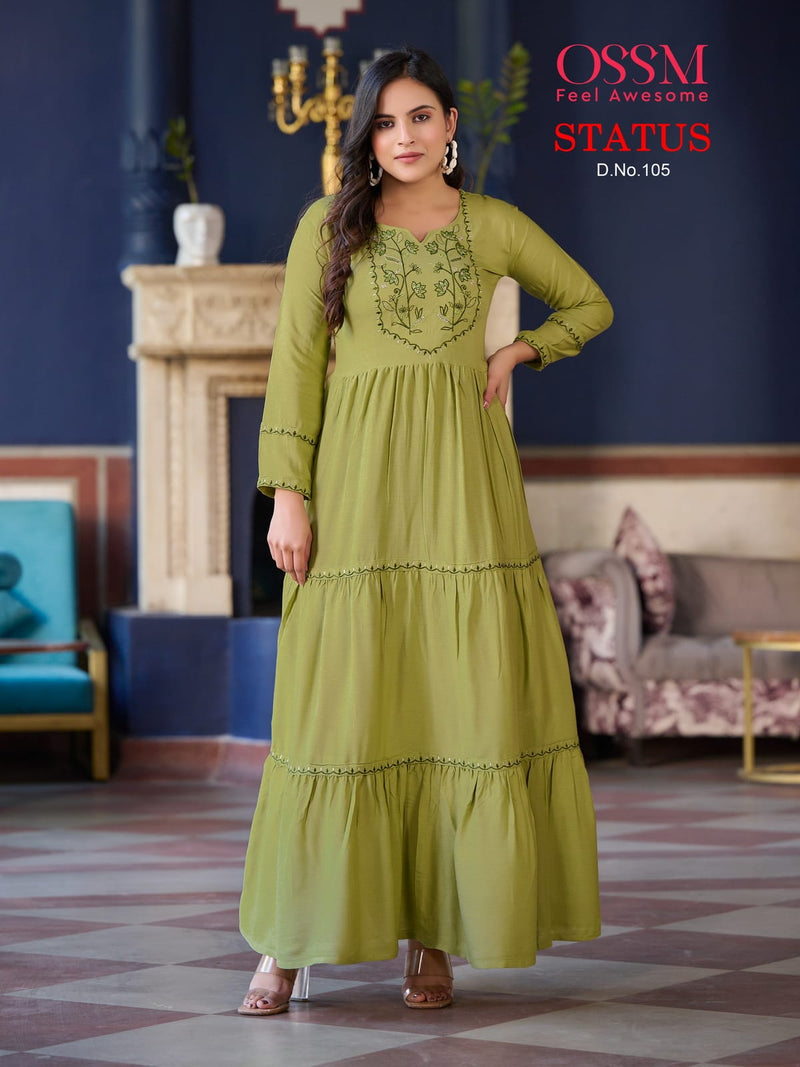 Ossm Status Heavy Rayon Wrinkle Slub Stylish Designer Partywear Kurti