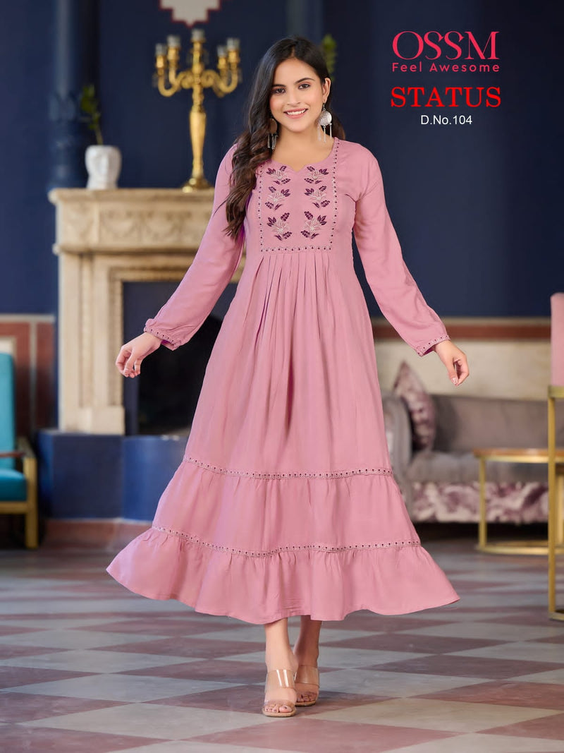 Ossm Status Heavy Rayon Wrinkle Slub Stylish Designer Partywear Kurti