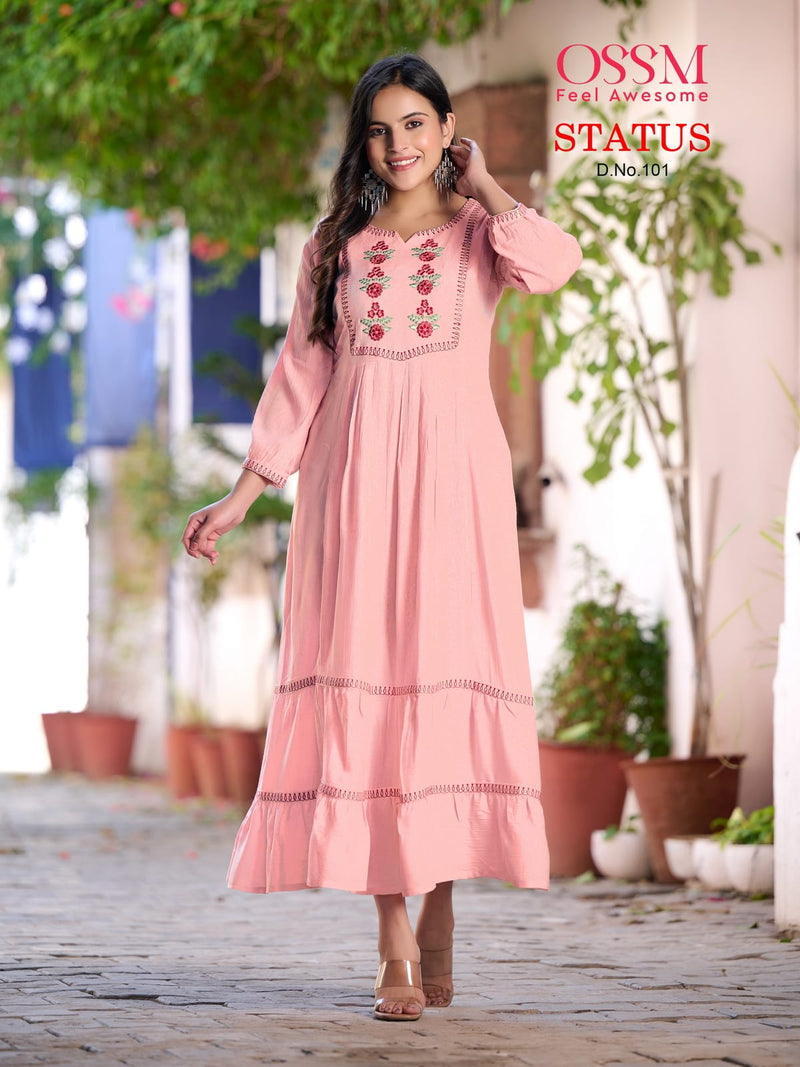 Ossm Status Heavy Rayon Wrinkle Slub Stylish Designer Partywear Kurti