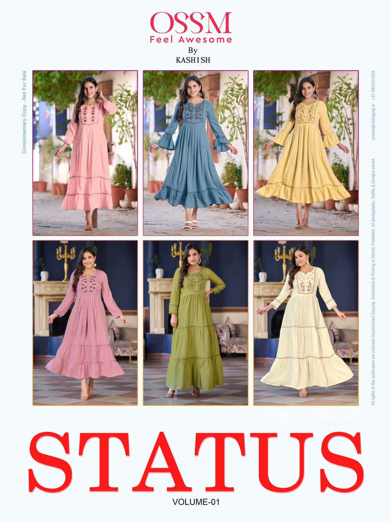 Ossm Status Heavy Rayon Wrinkle Slub Stylish Designer Partywear Kurti