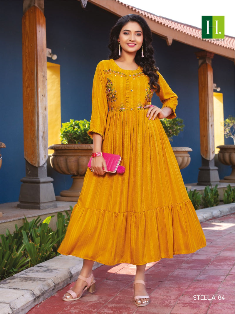 Hirwa Stella Rayon With Fancy & Beautiful Work Stylish Designer Party Wear Gown