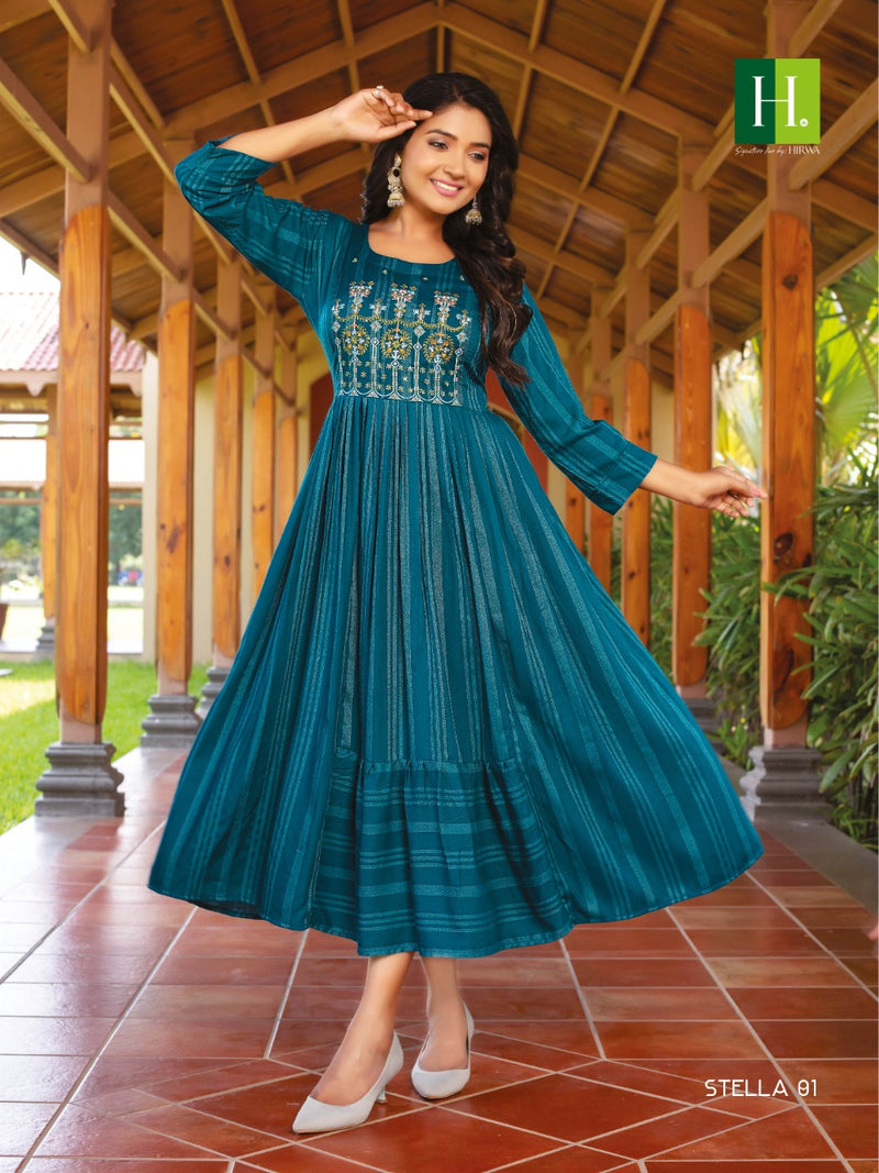 Hirwa Stella Rayon With Fancy & Beautiful Work Stylish Designer Party Wear Gown