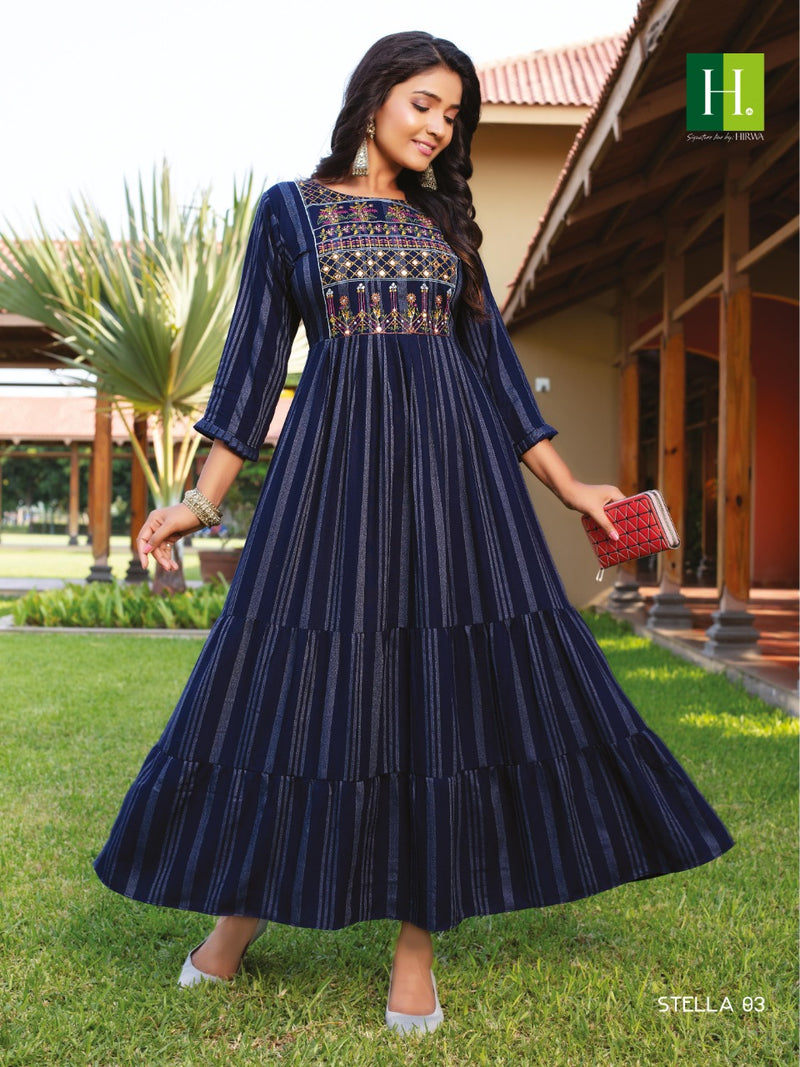 Hirwa Stella Rayon With Fancy & Beautiful Work Stylish Designer Party Wear Gown