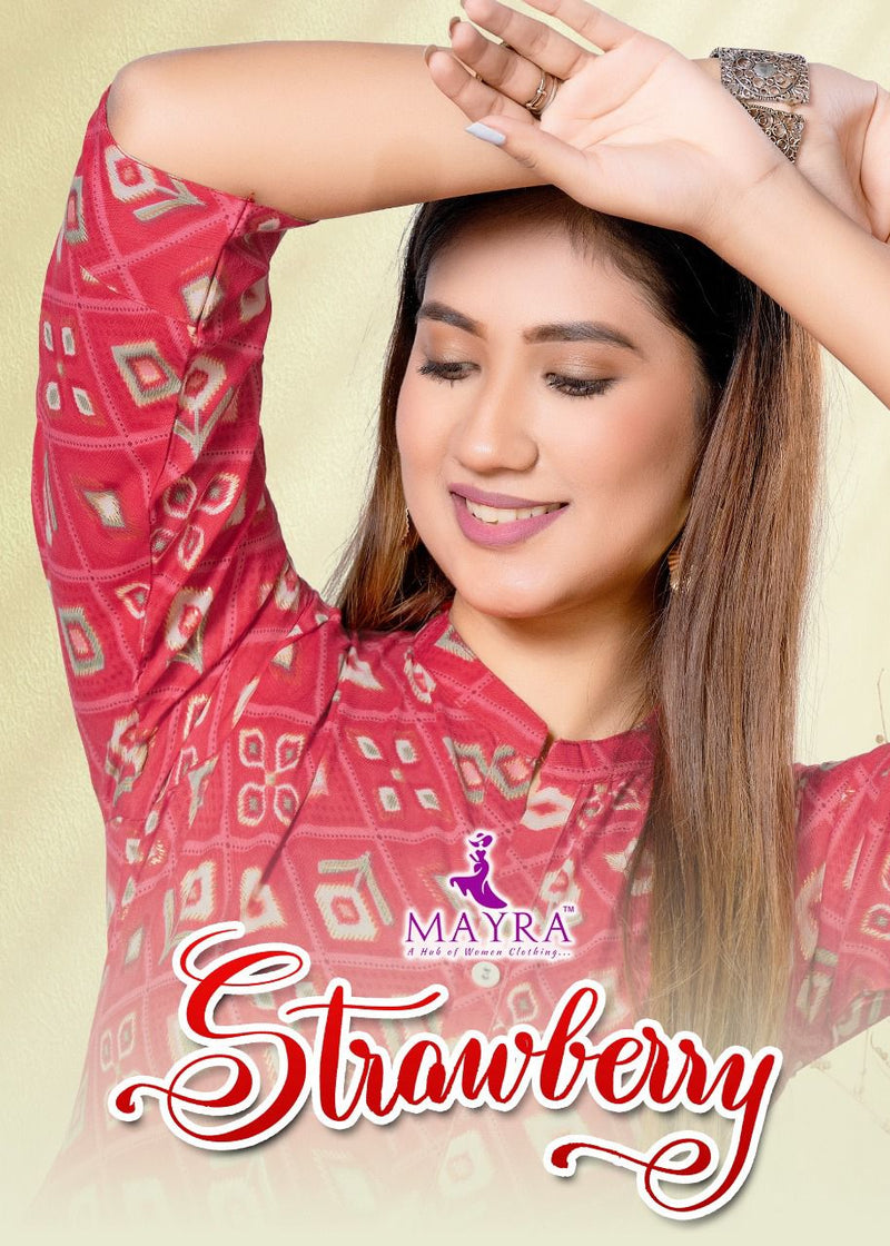 Mayra Strawberry Rayon Fancy Designer Party Wear Kurtis