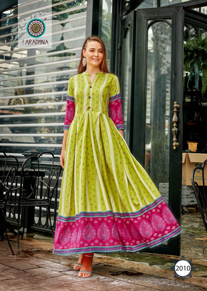 Aradhna Fashion Stripy Vol 2 Rayon With Heavy Embroidery Work Stylish Designer Casual Wear Long Kurti