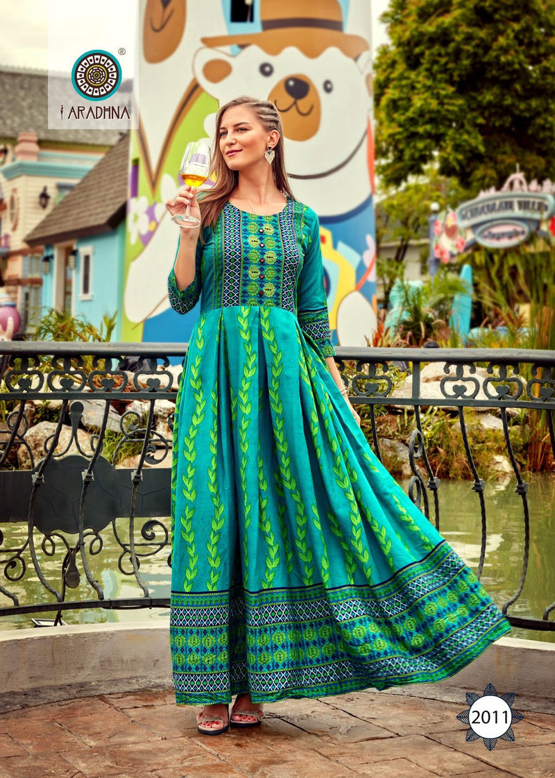 Aradhna Fashion Stripy Vol 2 Rayon With Heavy Embroidery Work Stylish Designer Casual Wear Long Kurti
