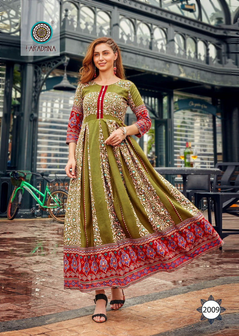 Aradhna Fashion Stripy Vol 2 Rayon With Heavy Embroidery Work Stylish Designer Casual Wear Long Kurti