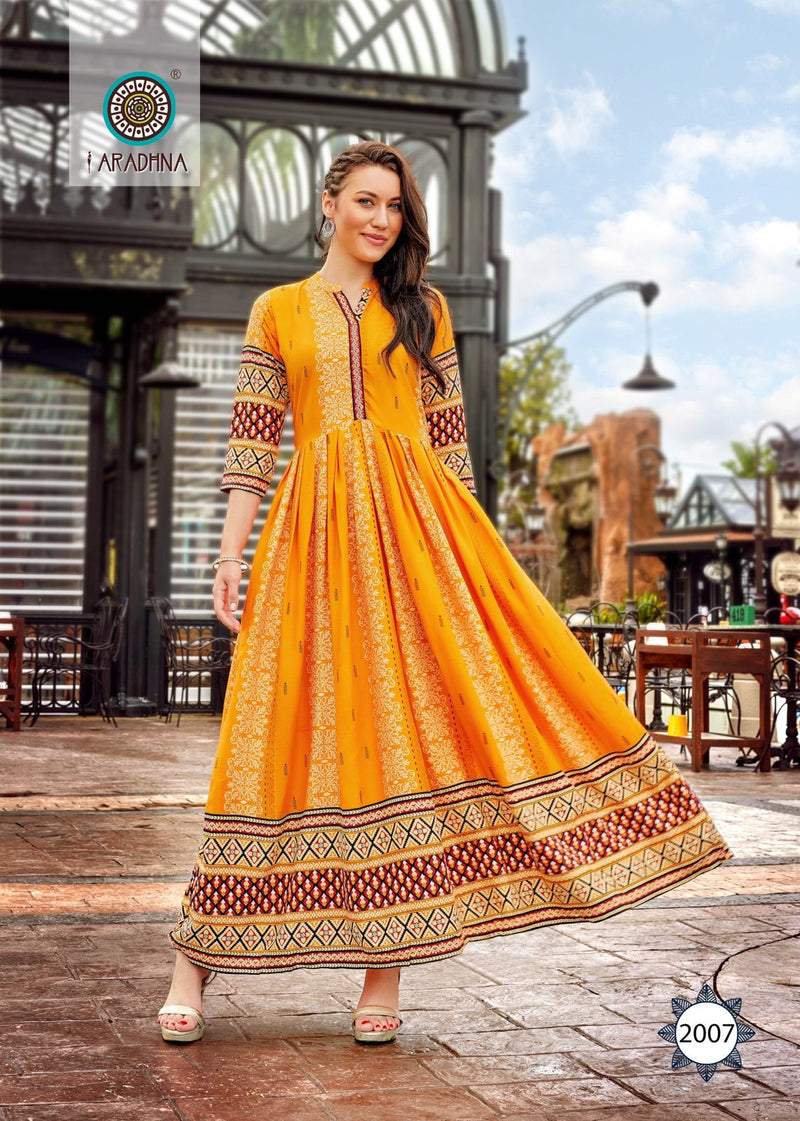 Aradhna Fashion Stripy Vol 2 Rayon With Heavy Embroidery Work Stylish Designer Casual Wear Long Kurti